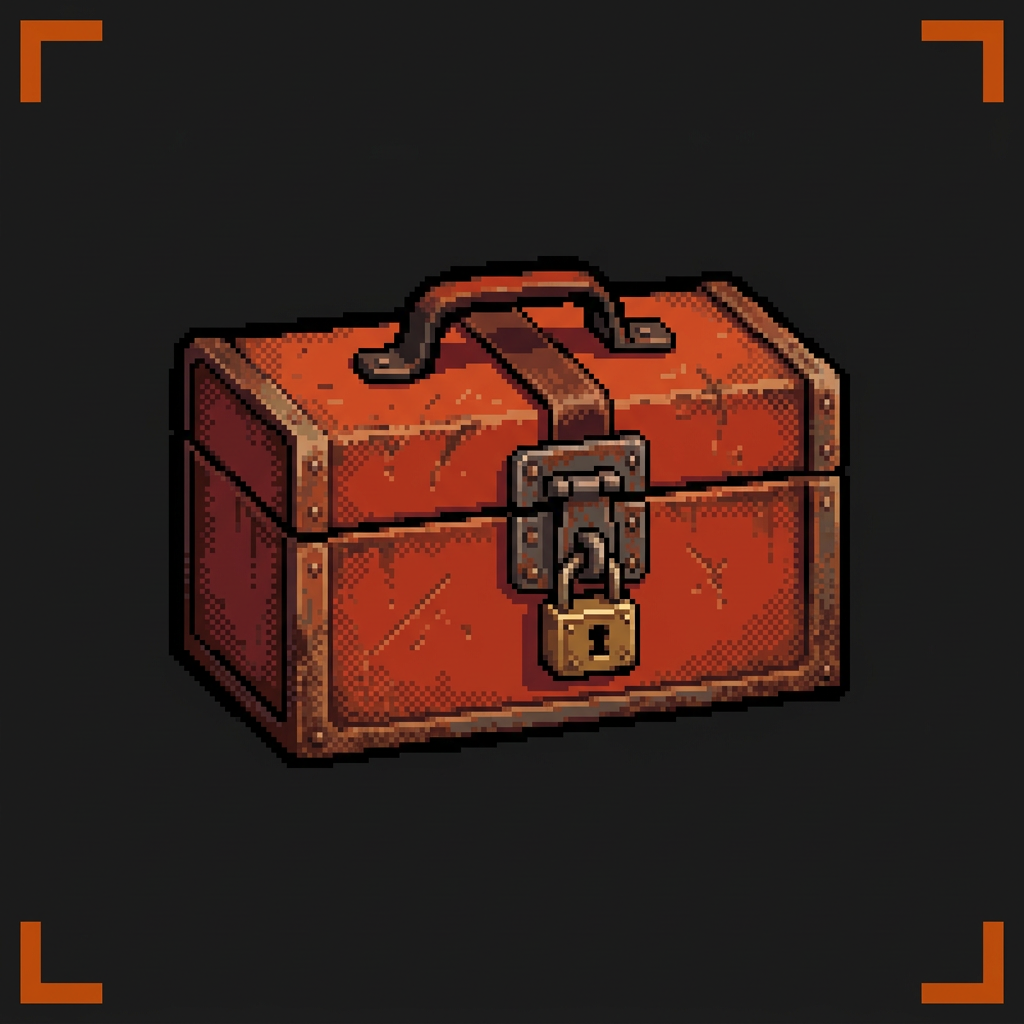 Pixel-art closed red toolbox with a padlock (generated illustration)